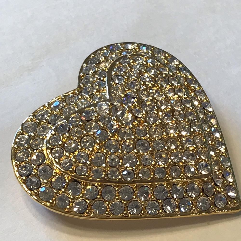 Vintage Joan Rivers Gold & Rhinestone Heart Brooch - Picture 10 of 12